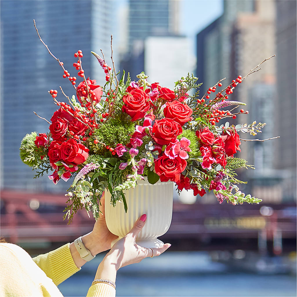 Big Red Bow Bouquet – Micaelas Flowers And Gifts, Tulsa OK