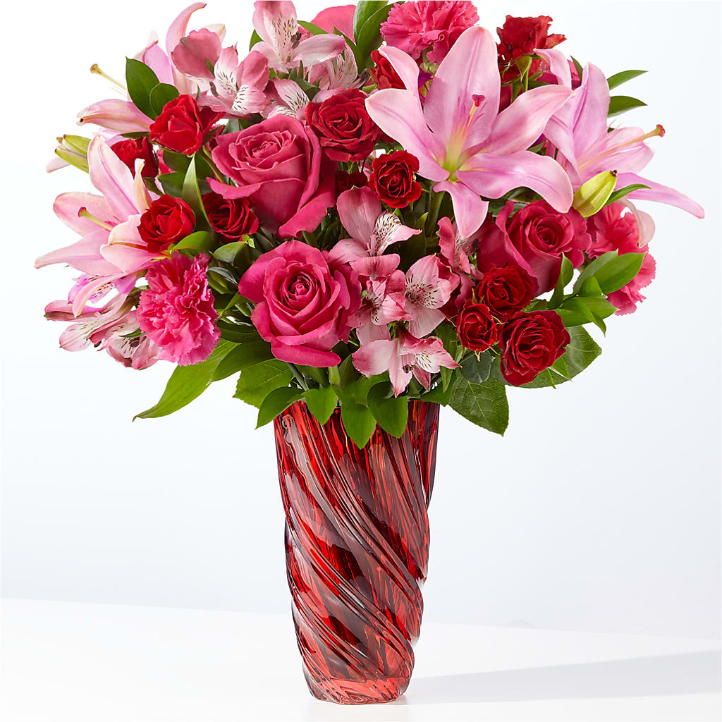 In Love Bouquet with Luxe Swirl Vase – Micaelas Flowers And Gifts, Tulsa OK