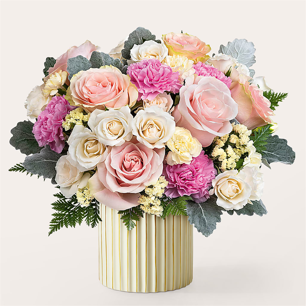 Blissful Moments Bouquet with Ivory Vase – Micaelas Flowers And Gifts, Tulsa OK