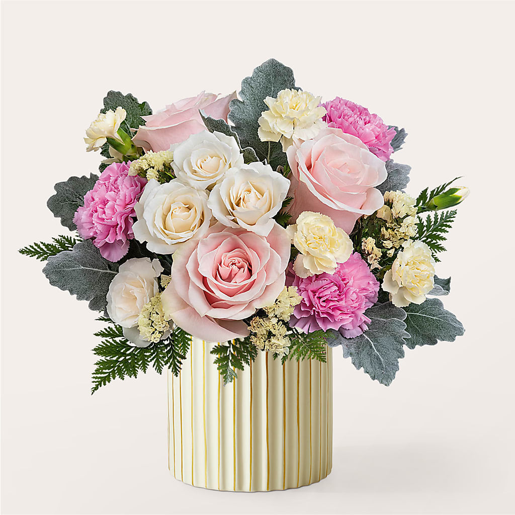 Blissful Moments Bouquet with Ivory Vase – Micaelas Flowers And Gifts, Tulsa OK