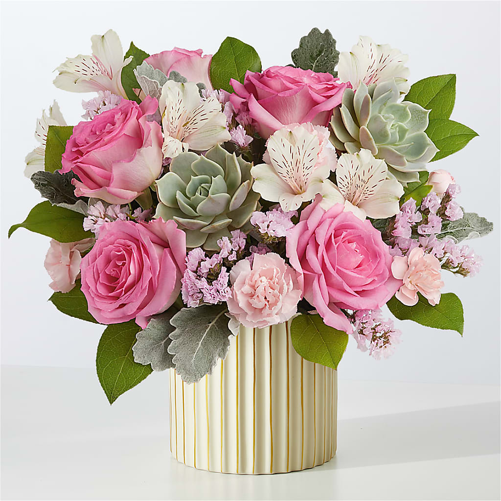 Dusty Rose Bouquet with Ivory Vase – Micaelas Flowers And Gifts, Tulsa OK