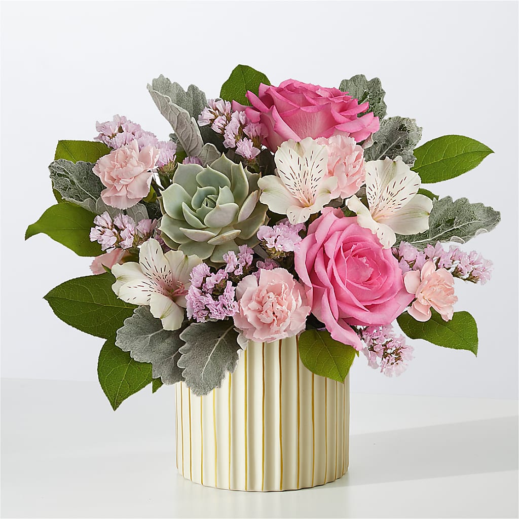 Dusty Rose Bouquet with Ivory Vase – Micaelas Flowers And Gifts, Tulsa OK