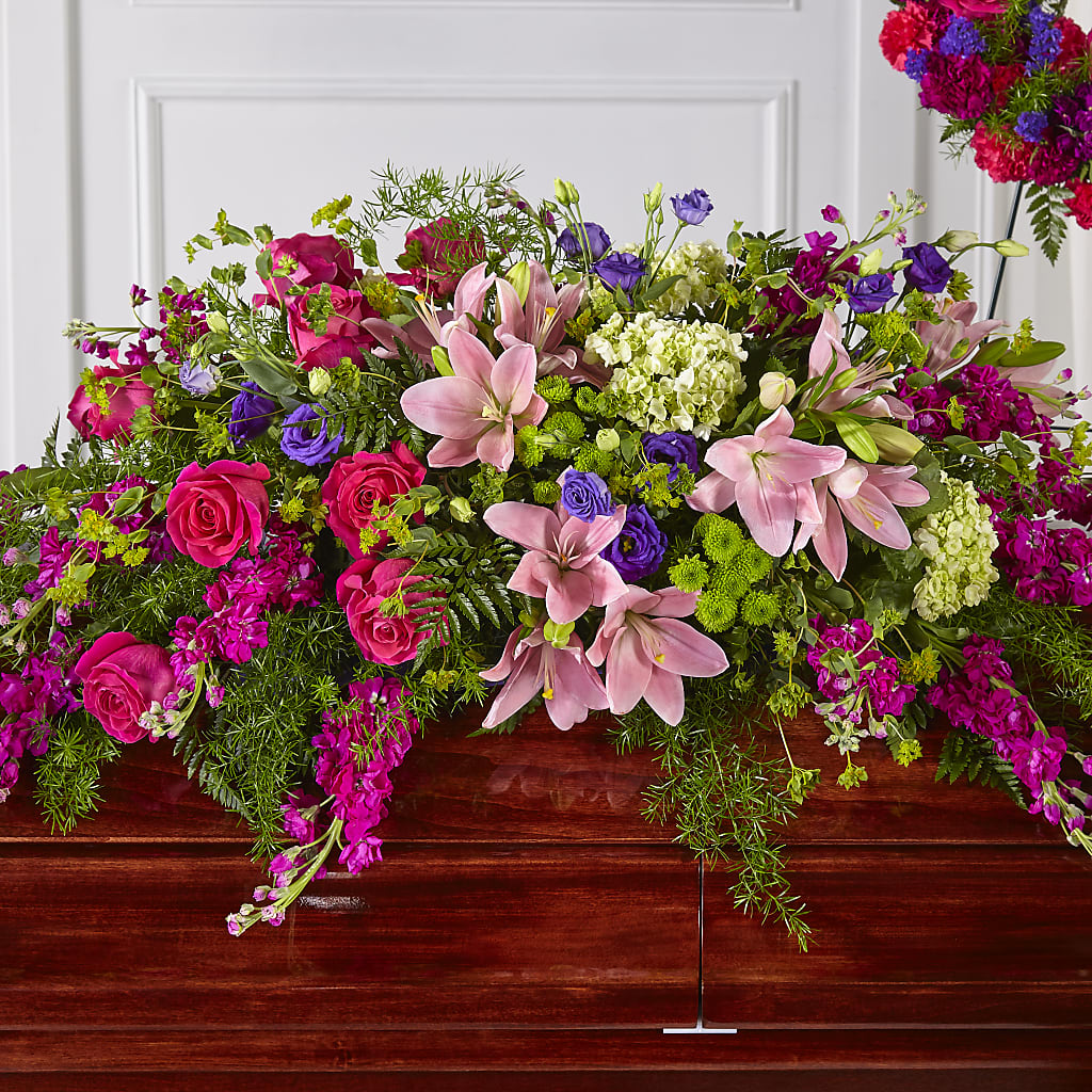 Radiant Tribute Casket Spray – Micaelas Flowers And Gifts, Tulsa OK