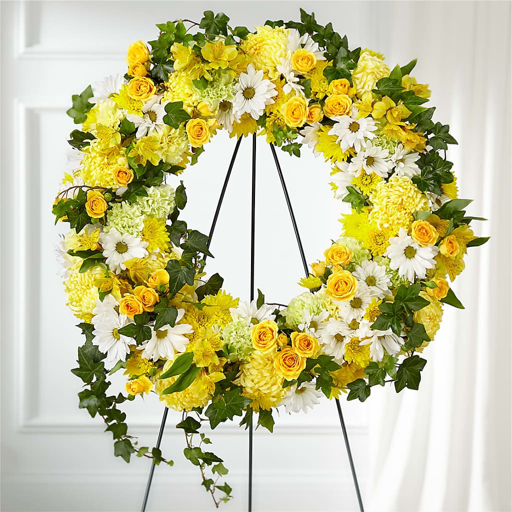 Golden Remembrance Wreath – Micaelas Flowers And Gifts, Tulsa OK