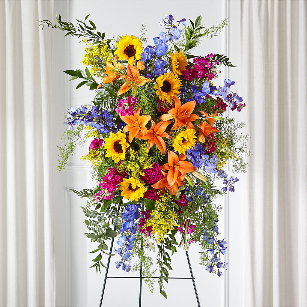 Sunlit Memories Standing Spray (Standard) – Micaelas Flowers And Gifts, Tulsa OK