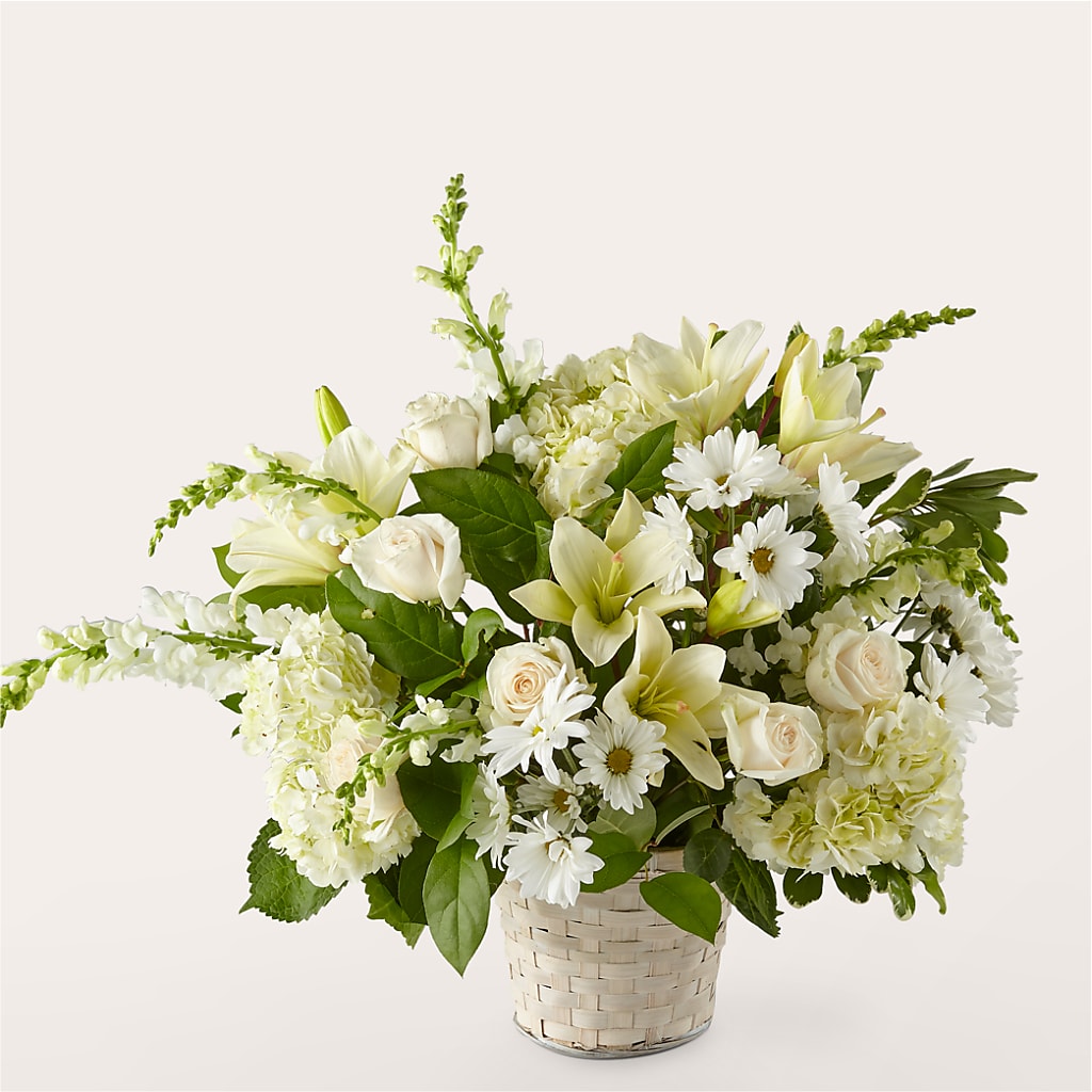 Ivory Elegance Floral Basket – Micaelas Flowers And Gifts, Tulsa OK