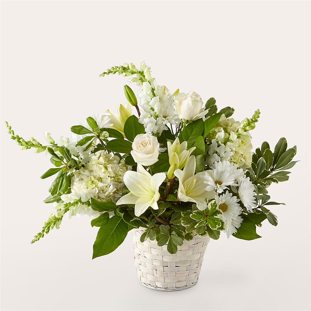 Ivory Elegance Floral Basket – Micaelas Flowers And Gifts, Tulsa OK