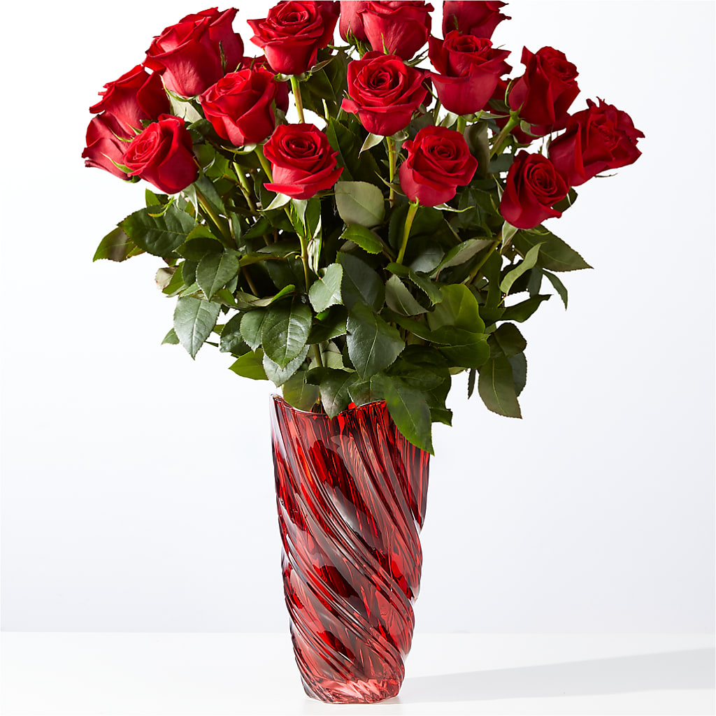 Classic Love Red Rose Bouquet with Luxe Swirl Vase – Micaelas Flowers And Gifts, Tulsa OK