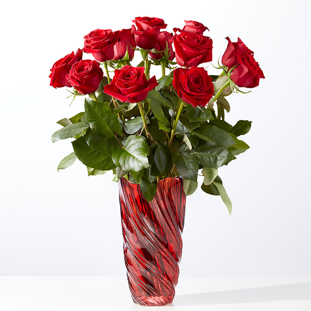 Classic Love Red Rose Bouquet with Luxe Swirl Vase – Micaelas Flowers And Gifts, Tulsa OK