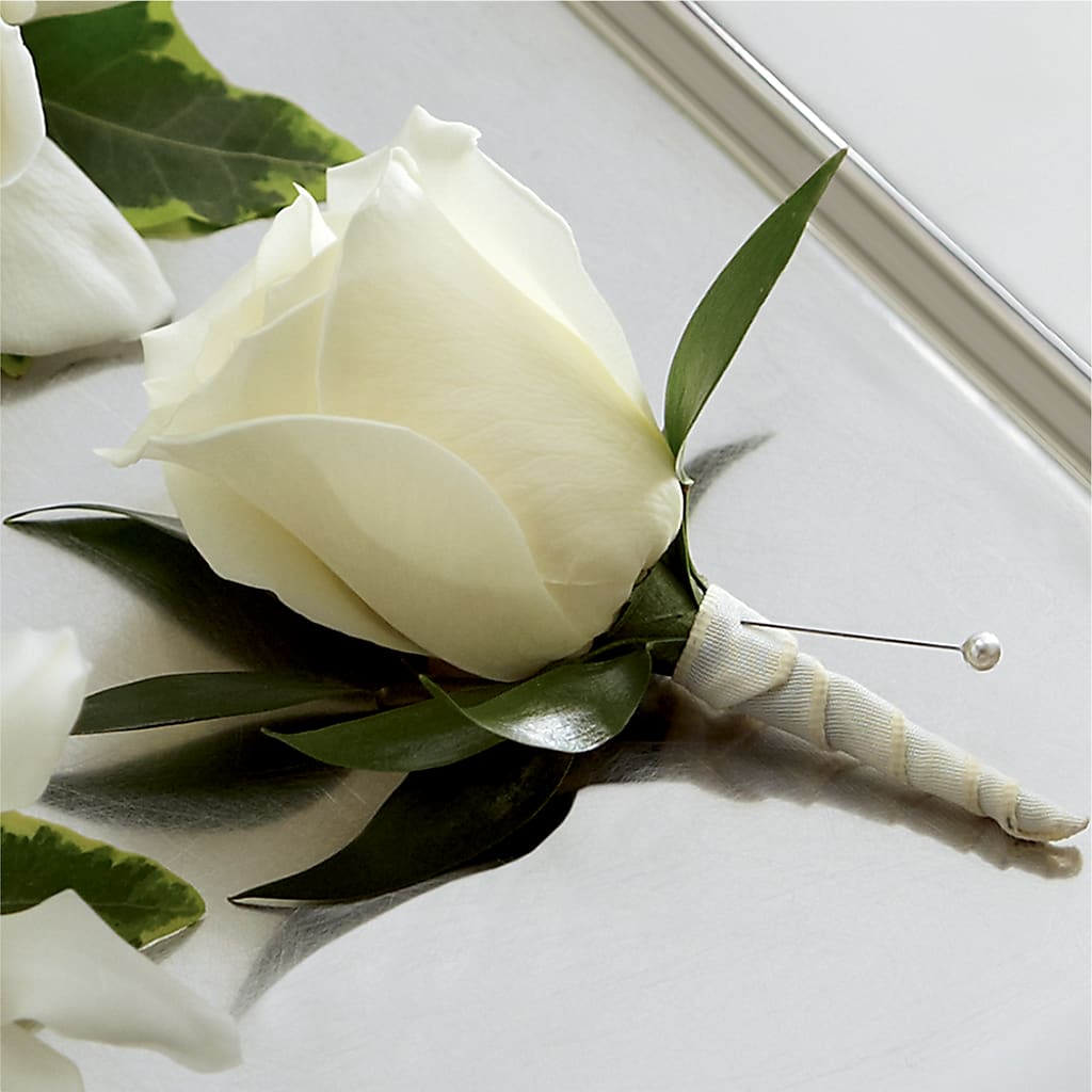 White Rose Boutonniere – Micaelas Flowers And Gifts, Tulsa OK