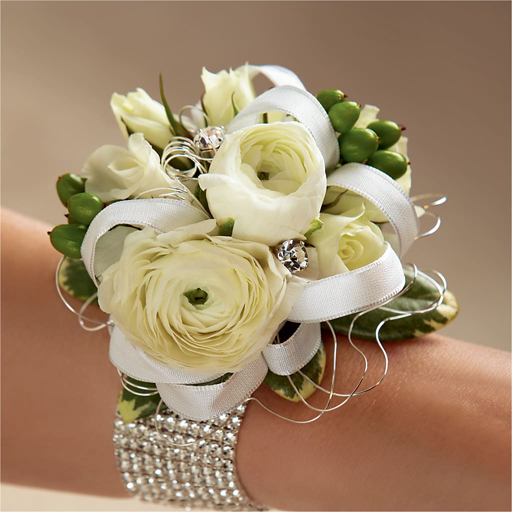 White Wedding Corsage – Micaelas Flowers And Gifts, Tulsa OK