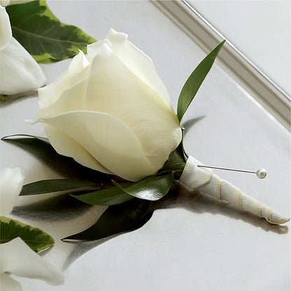 White Rose Boutonniere –  Micaelas Flowers And Gifts, Tulsa OK